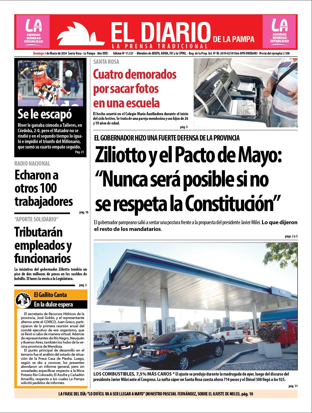 Tapa de El Diario en papel  domingo 03 de marzo de 2024